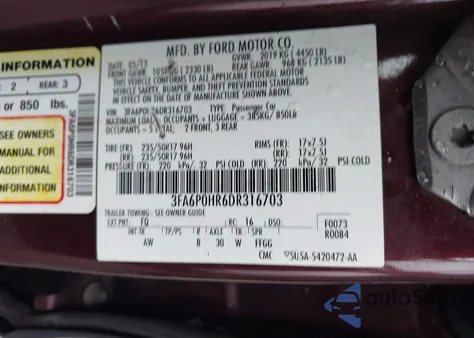 2013 Ford Fusion Se z USA, uszkodzony, nr VIN 3FA6P0HR6DR316703